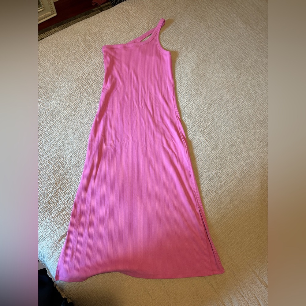 Aerie Pink Ribbed One Shoulder Midi Dress